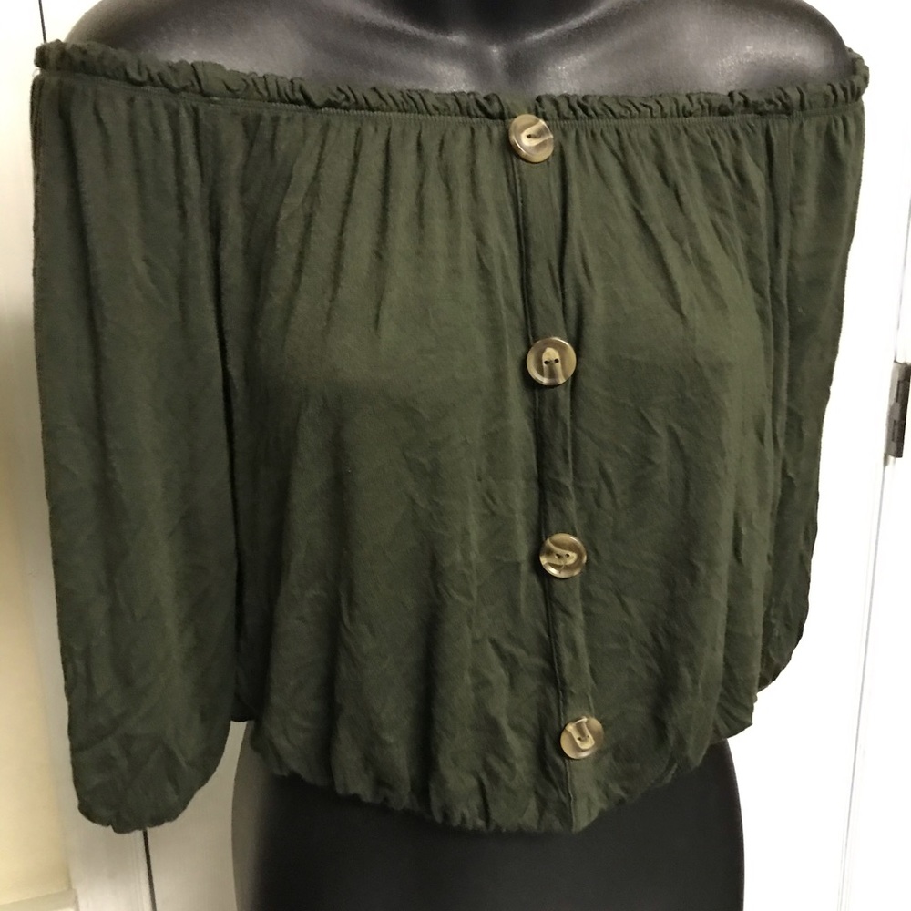 off the shoulder dark green top
